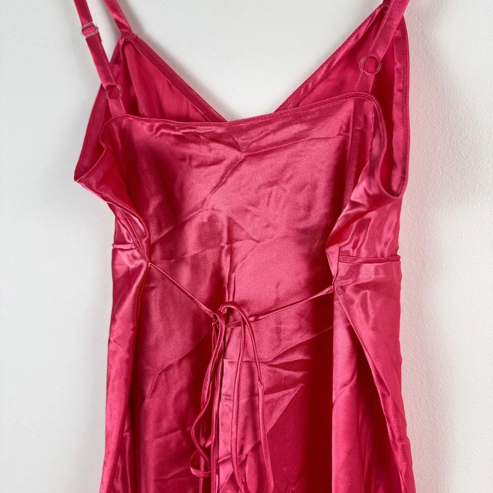 Adonna Women's L G Pink Satin Tie Front Chemise‎ Nightgown Dress Slip